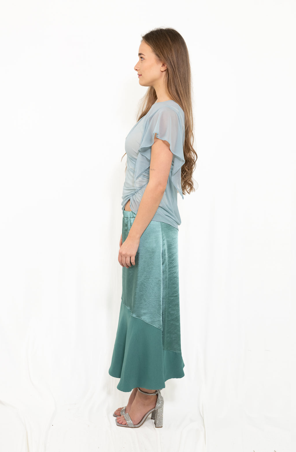 Gerafftes asymmetrisches Mesh-Top | Bleu