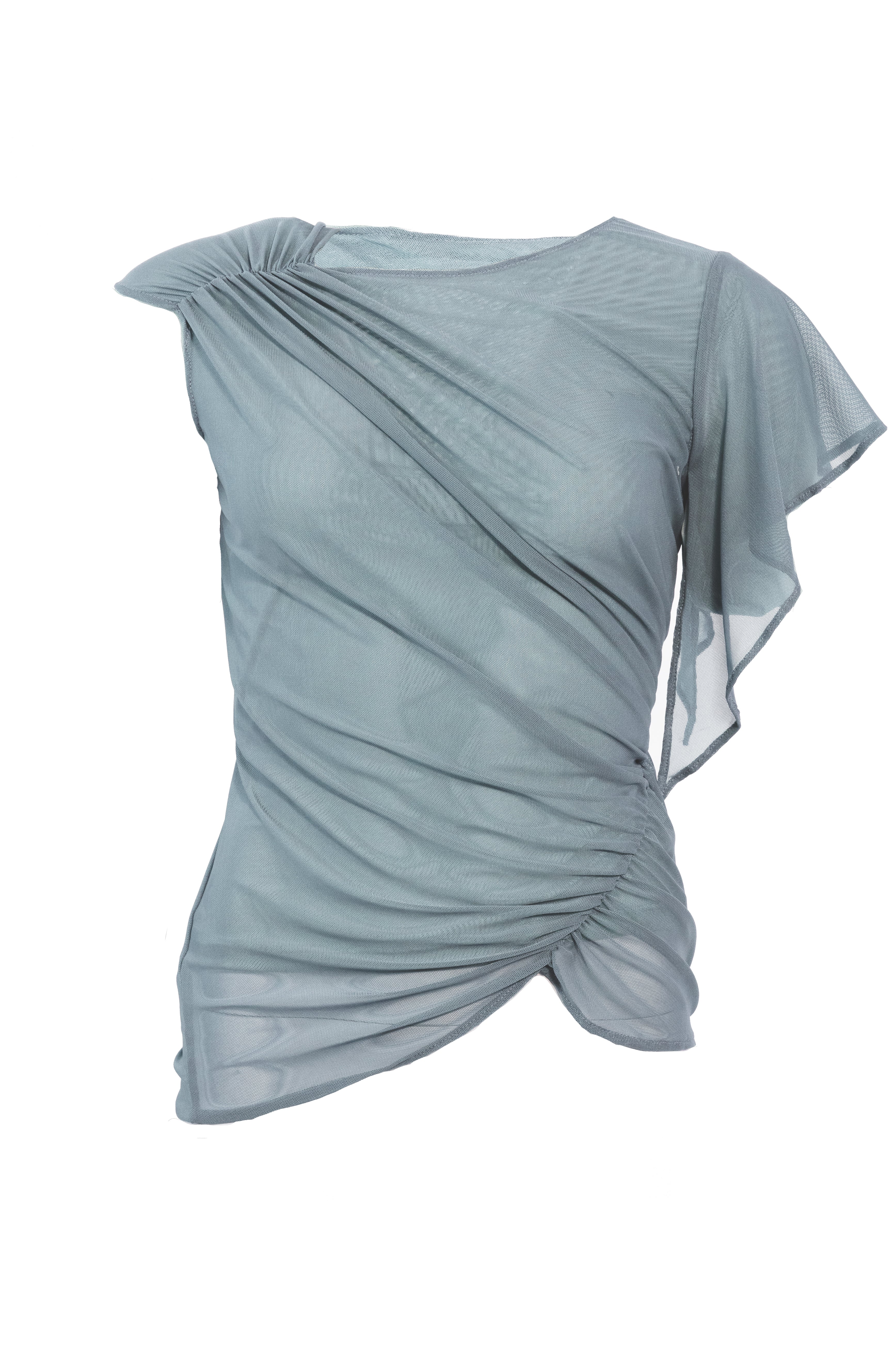 Gerafftes asymmetrisches Mesh-Top | Bleu