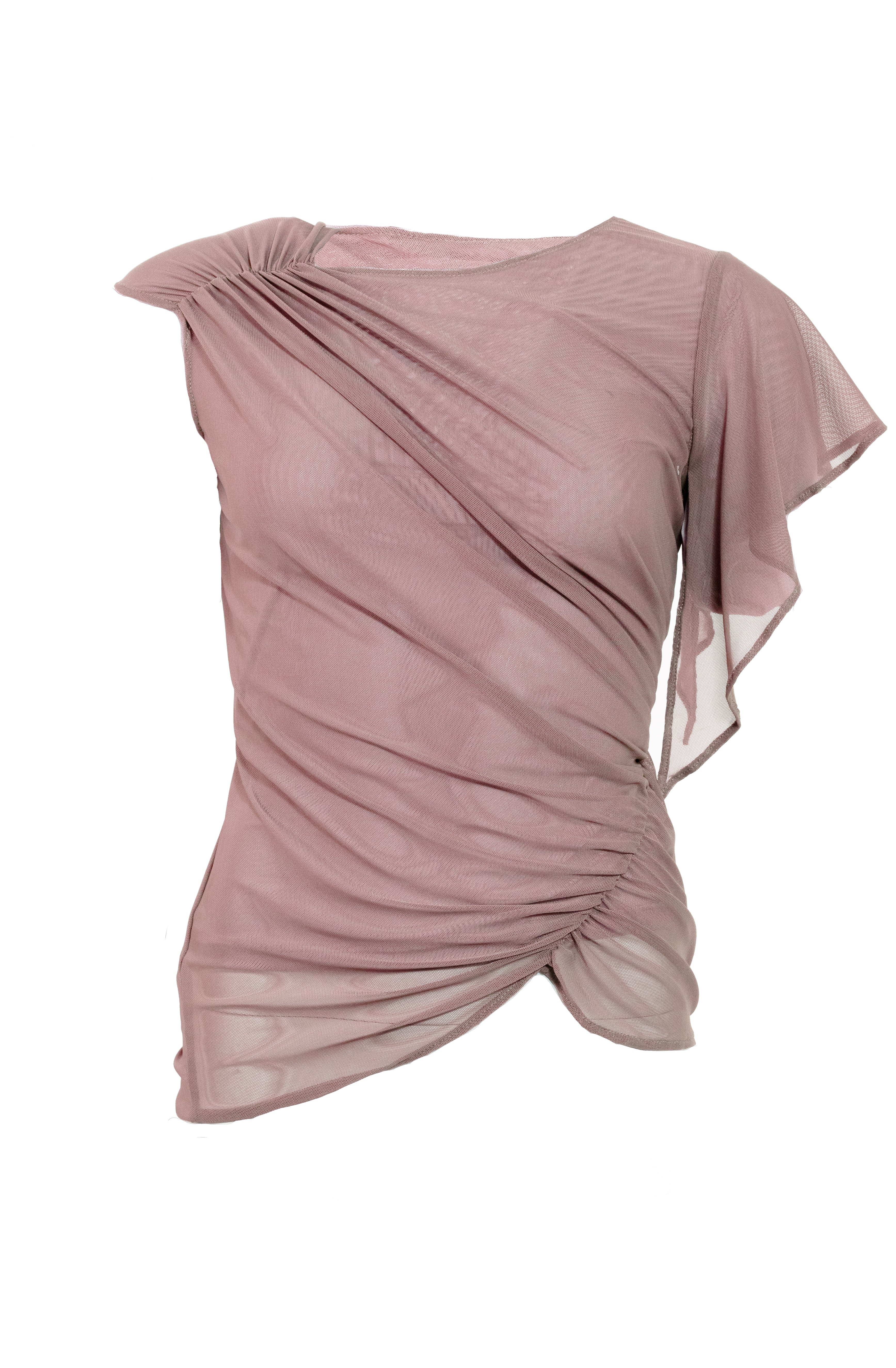 Gerafftes asymmetrisches Mesh-Top | Blush