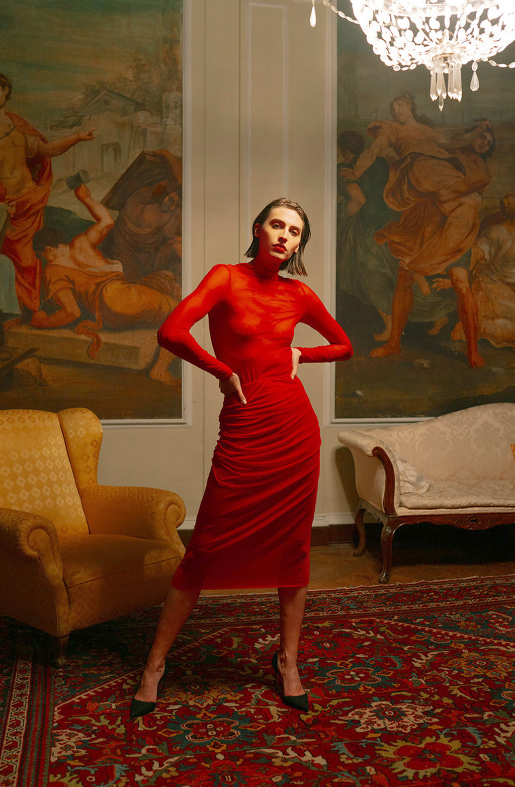 Geraffter Mesh-Rock Rot