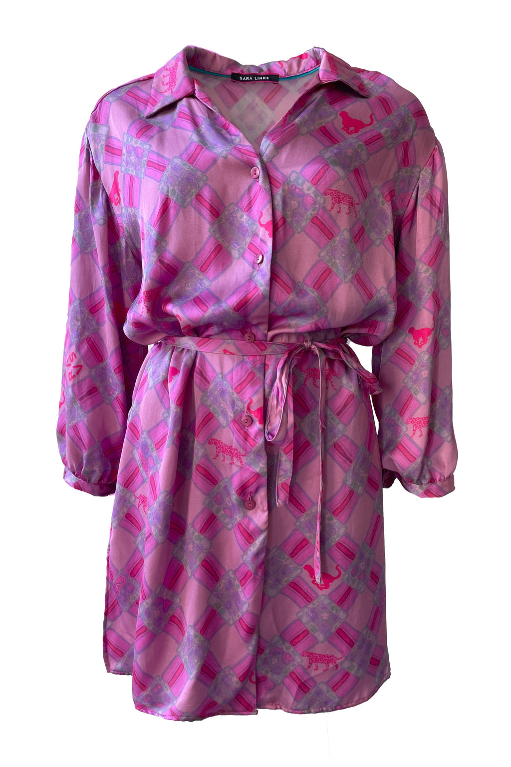 Karo Satin Blusenkleid