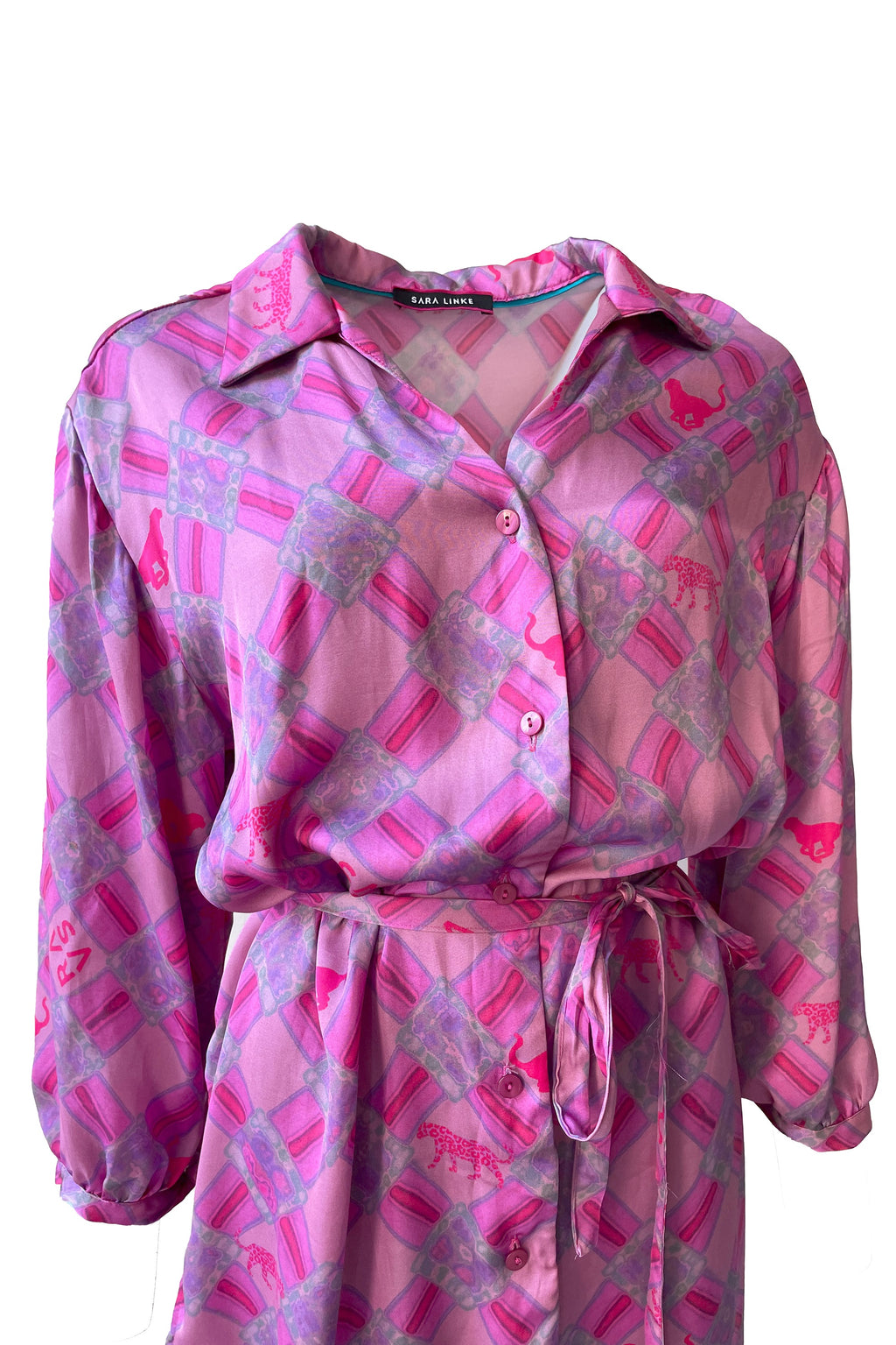 Karo Satin Blusenkleid